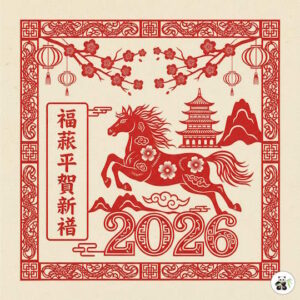 ברכה לשנת הסוס וראש השנה הסיני - סגנון גזרי נייר